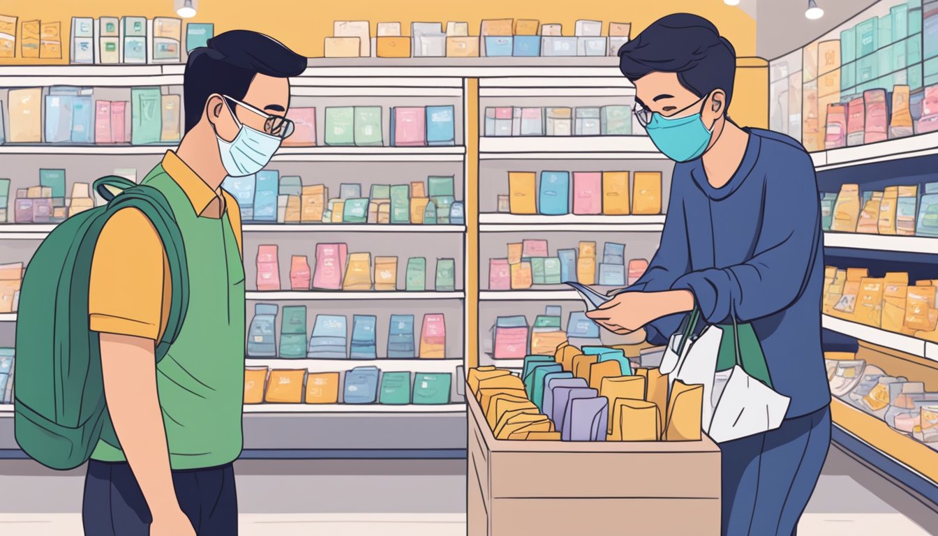 A person purchasing a reusable face mask in a Singaporean store
