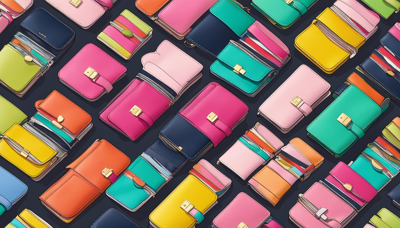 A colorful array of Kate Spade wallets displayed on a sleek, modern online shopping website