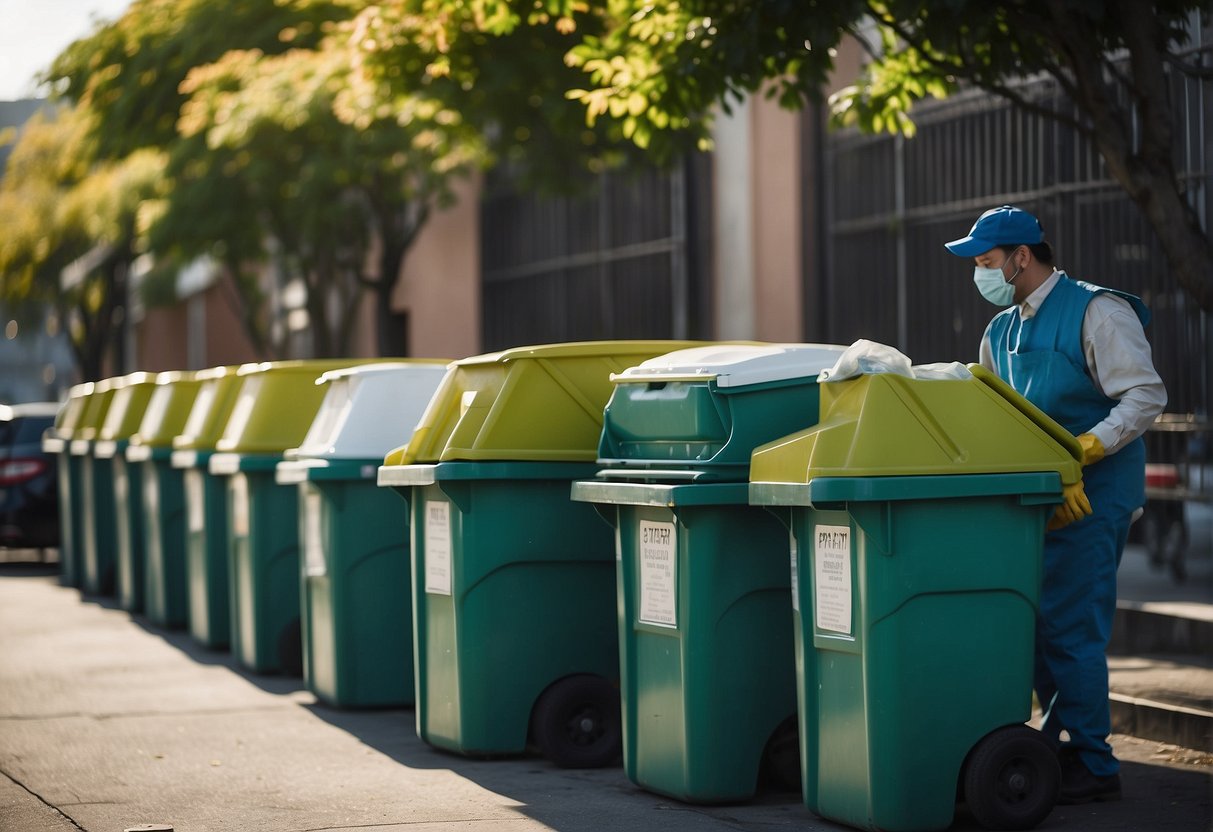 Food workers select and place dumpsters away from buildings, regularly clean them, and use tight-fitting lids to deter pests