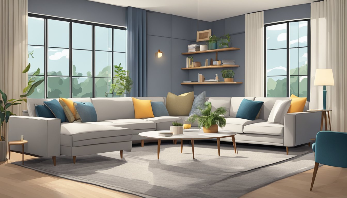 A spacious living room with a stylish L-shape sofa as the focal point. The sofa is modern, comfortable, and perfectly complements the room's decor