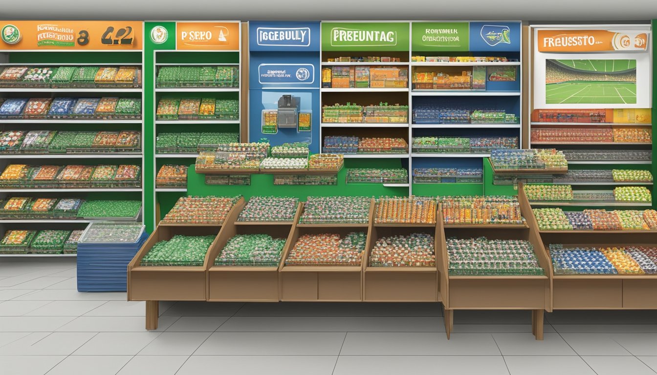 A display of Subbuteo game sets and accessories in a Singaporean store, with prominent "Frequently Asked Questions" signage