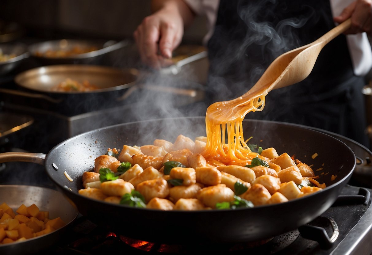 A wok sizzles with hot oil as a chef folds delicate pastry around sweet fillings, creating golden-brown Chinese love letters