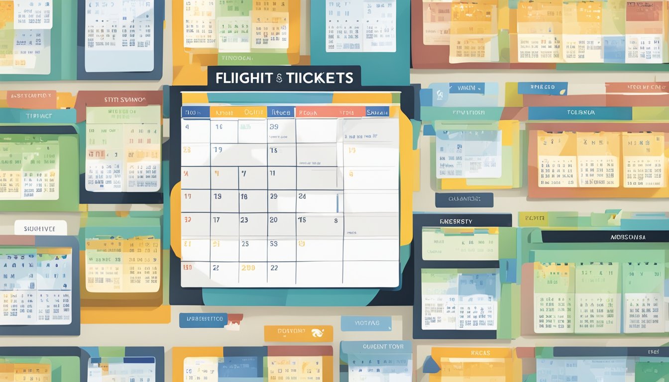 A calendar with highlighted dates, showing the best time to purchase flight tickets