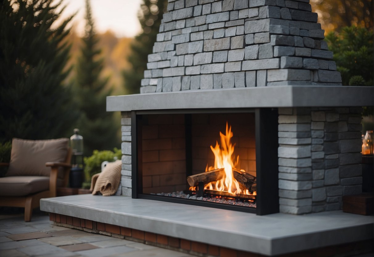 A person adds final details to a simple outdoor fireplace made from affordable materials