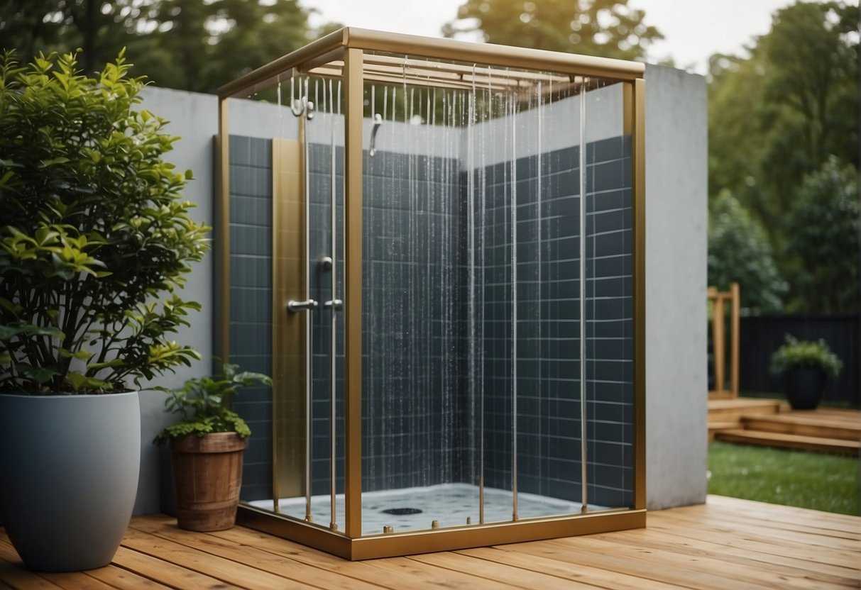 An outdoor shower being constructed with durable, weather-resistant materials and proper drainage