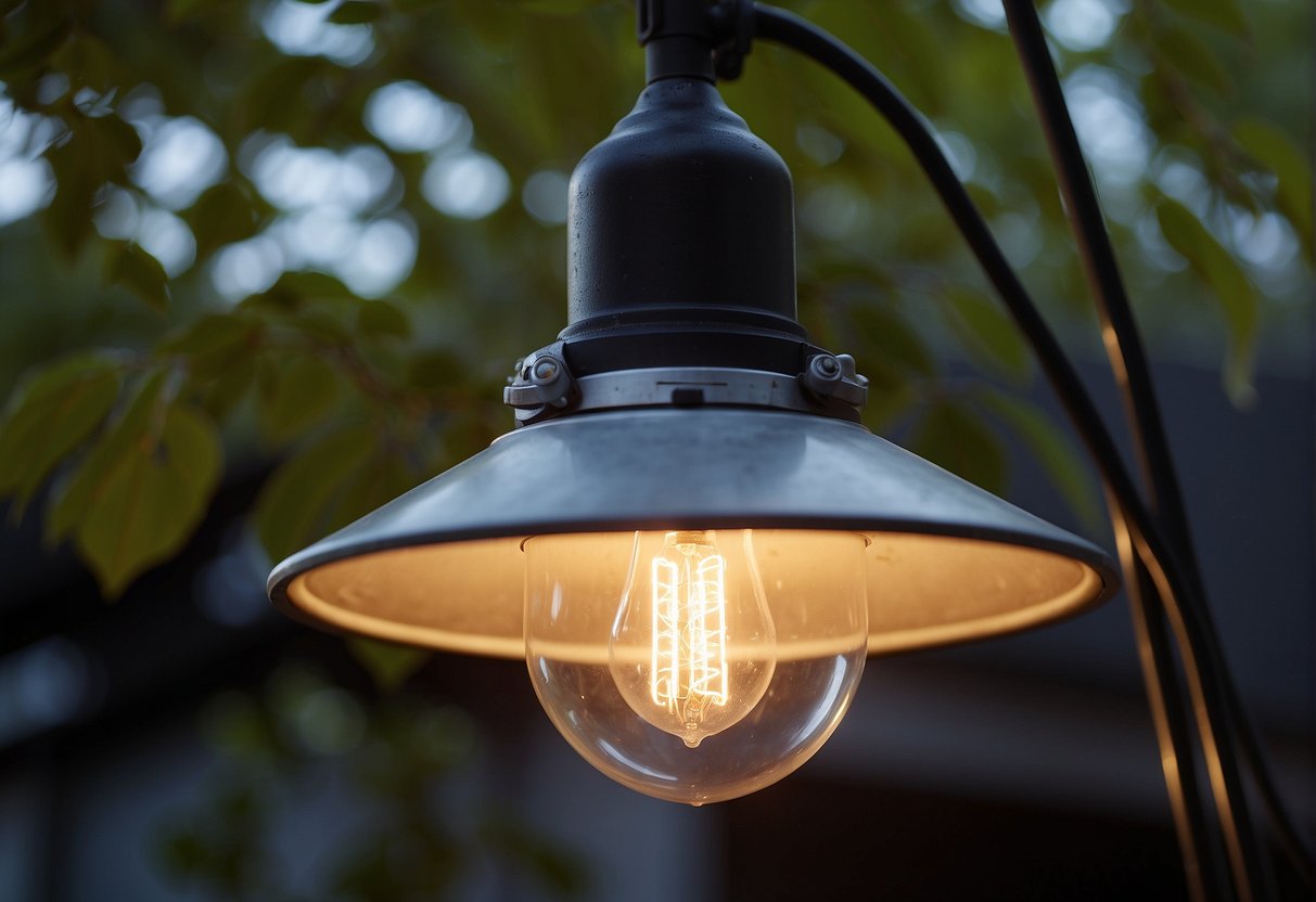 An outdoor light fixture is being opened to change a bulb. Power supply is restored