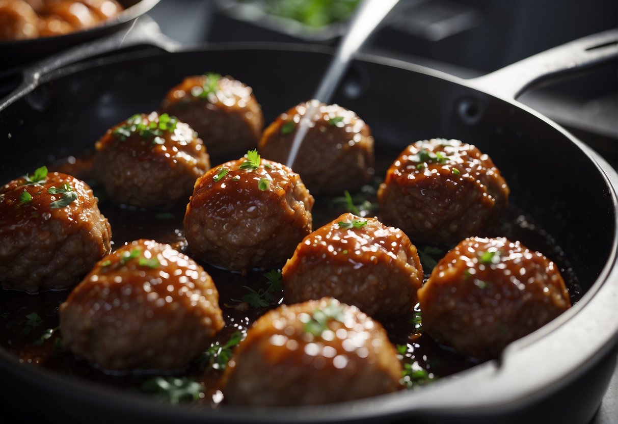 Chinese meatballs being stored in airtight containers. Later, they are reheated in a skillet with a splash of water