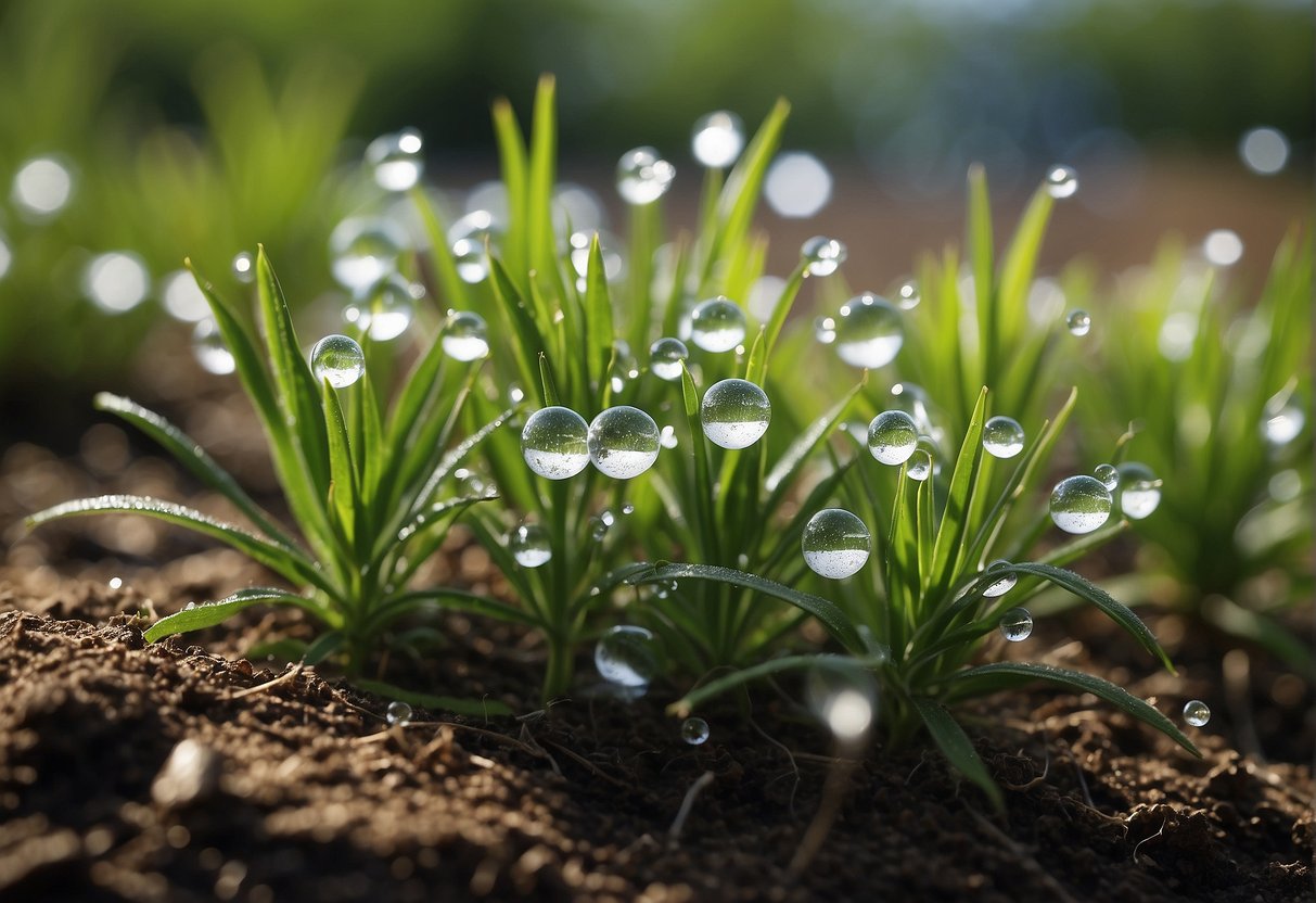 Epsom salt sprinkled around plants, promoting growth and greenery