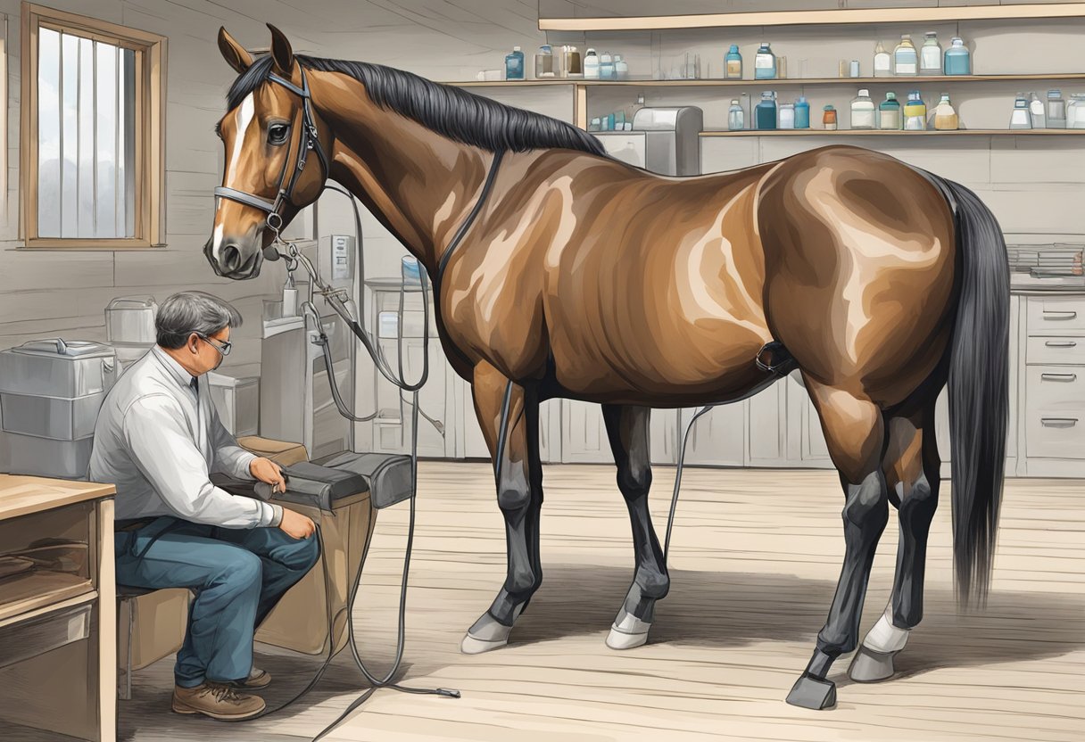 A horse being monitored for adverse reactions after vaccination
