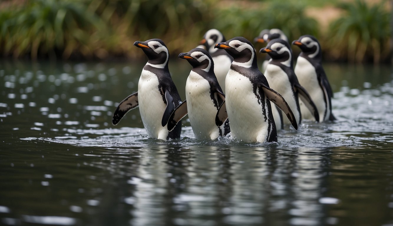 Penguins gracefully glide through the water, each species showcasing its own distinctive swimming style