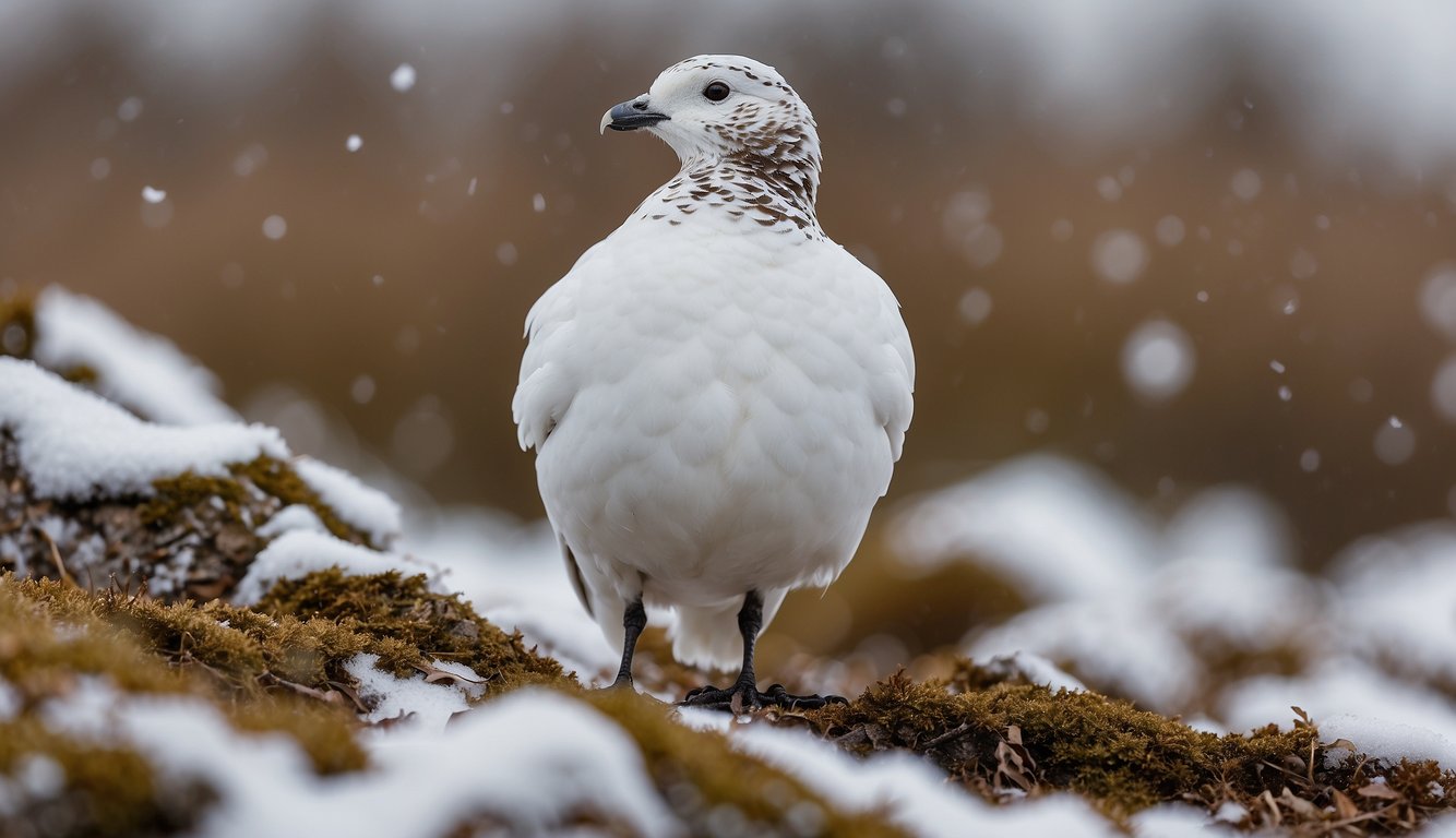 In a snowy landscape, a ptarmigan changes its feathers from white to brown, blending in seamlessly with the environment.

The bird expertly camouflages itself against the changing seasons