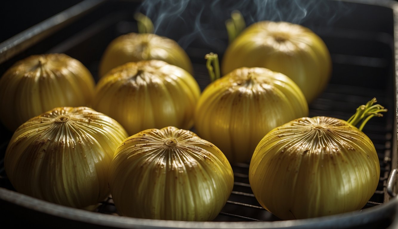 Fennel bulbs roasting in the oven, releasing aromatic flavors and developing a golden-brown caramelized exterior