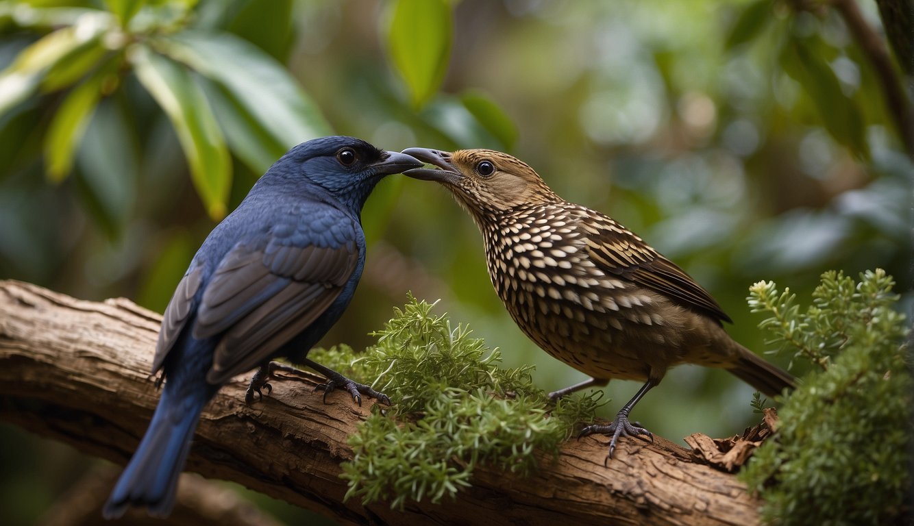 A variety of bowerbird species construct intricate and elaborate structures using natural materials to impress potential mates