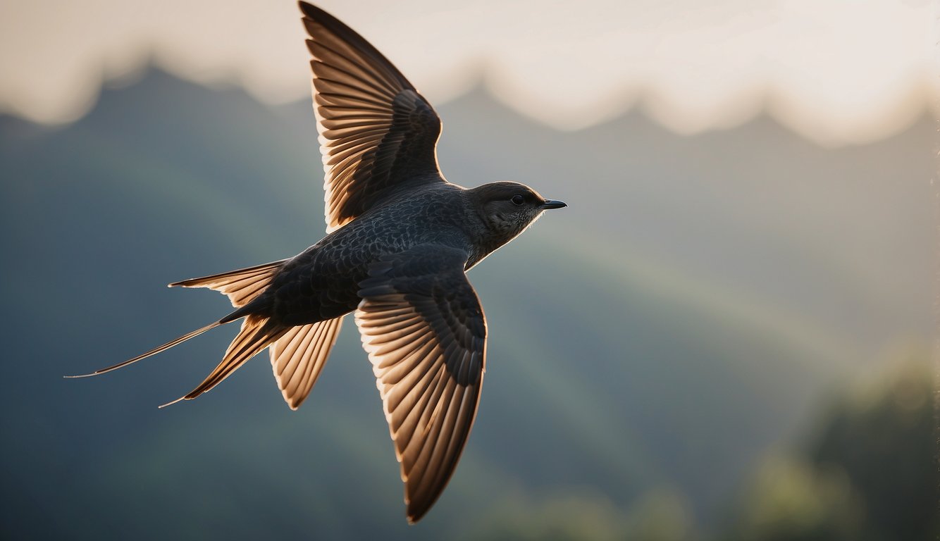 Swifts soar through the sky, their long, slender wings slicing through the air with effortless grace.

Their streamlined bodies and forked tails allow them to maneuver swiftly, while their small, curved beaks are perfectly adapted for catching insects on the wing