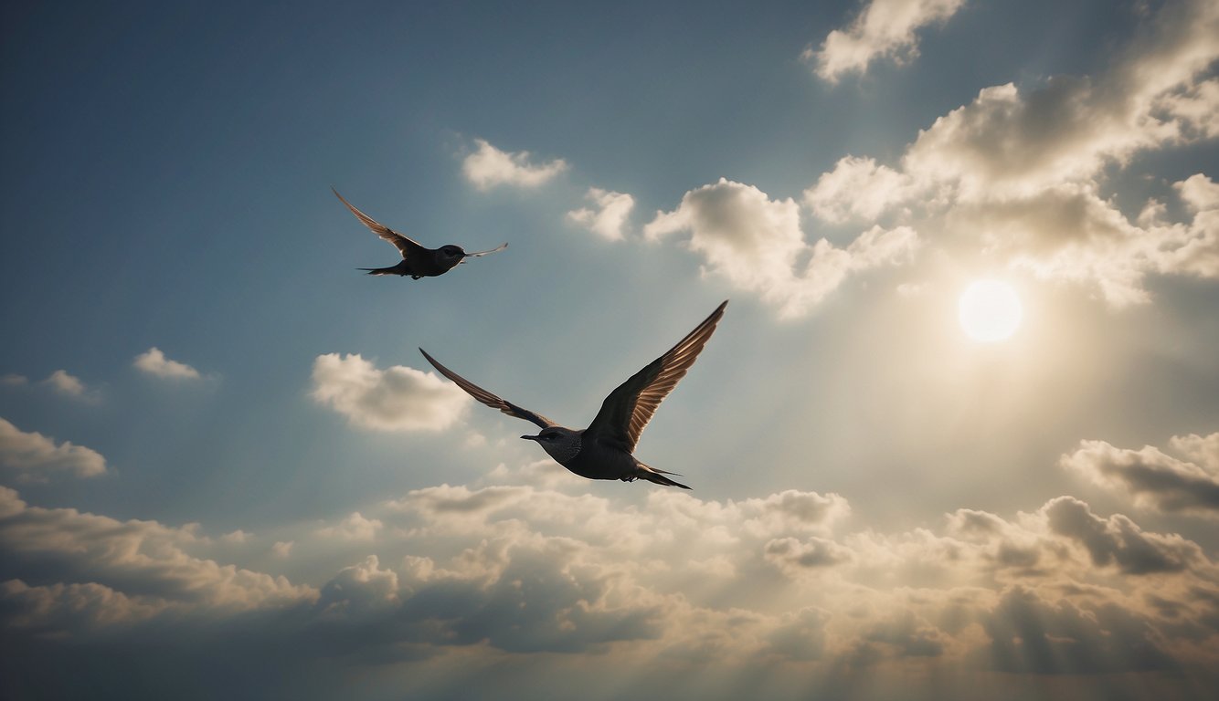 Swifts soar gracefully in the sky, their wings outstretched as they effortlessly maneuver through the air.

Their continuous flight symbolizes the challenges of conservation and the mystery behind their behavior