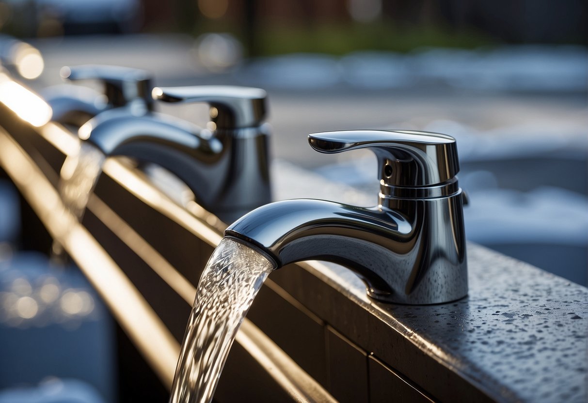 A variety of outdoor faucet types with protective coverings to prevent freezing