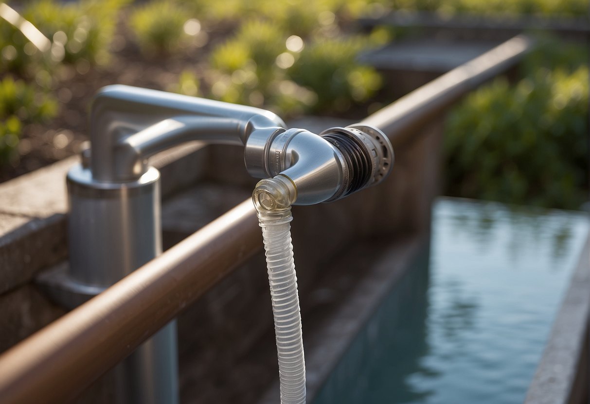 A faucet cover is placed over the outdoor faucet, with insulation wrapped around the exposed pipe. A hose is disconnected and drained