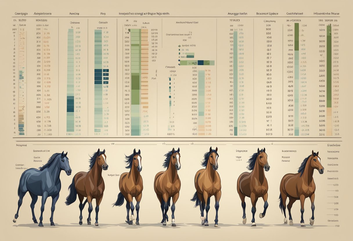 A chart displays average height and weight of various horse breeds