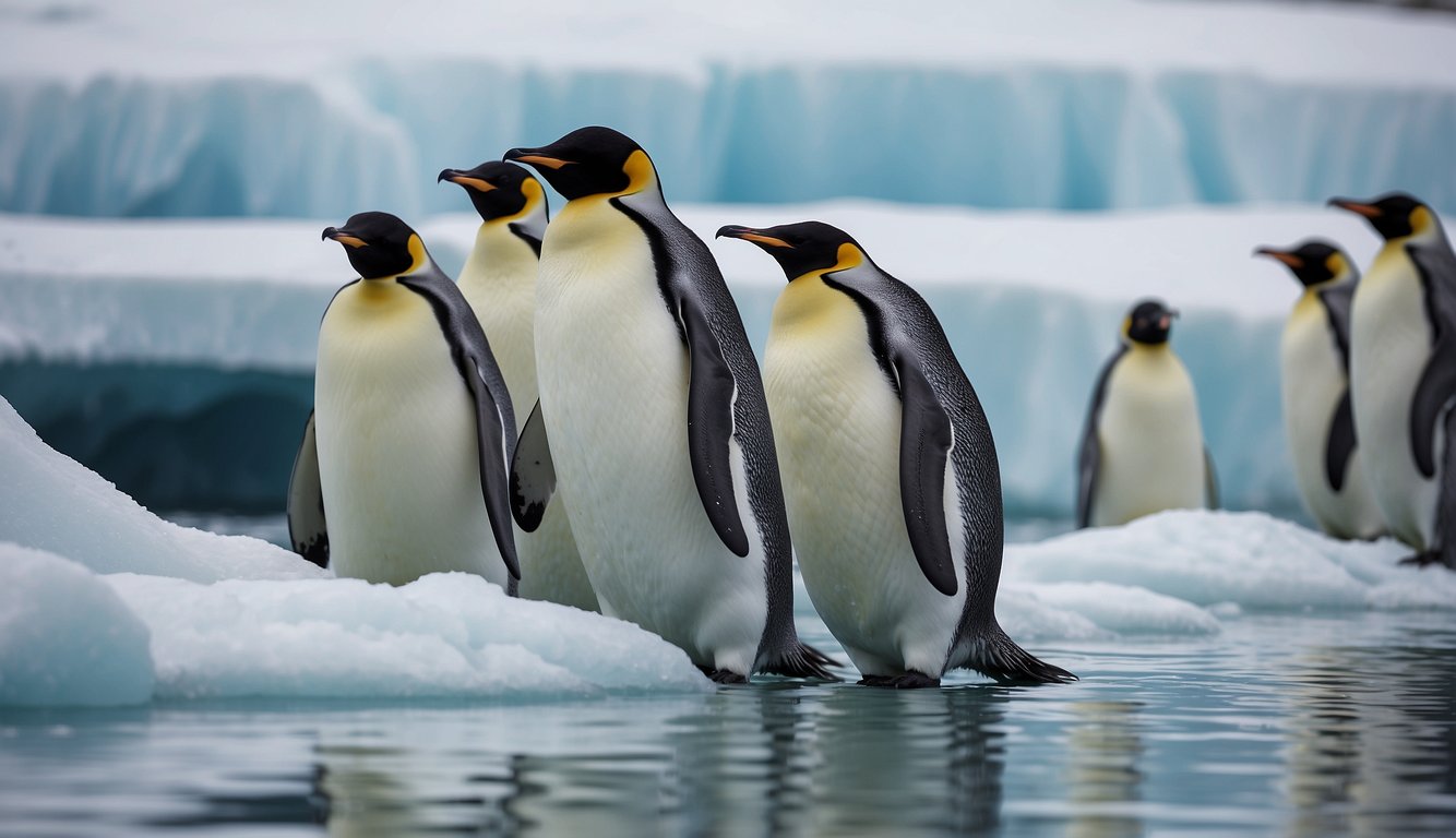 Emperor penguins gracefully dive into the icy depths, their sleek bodies slicing through the frigid water as they hunt for food
