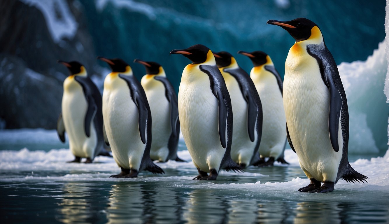 Emperor penguins gracefully navigate through icy waters, diving to impressive depths with agility and grace.

Their sleek bodies glide effortlessly through the underwater world, showcasing their remarkable swimming abilities