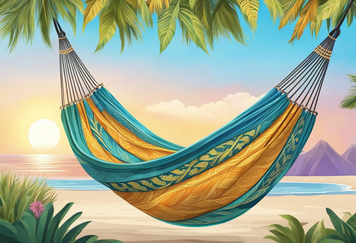 A hammock is being adorned with intricate patterns and vibrant colors, creating a stylish and eye-catching design