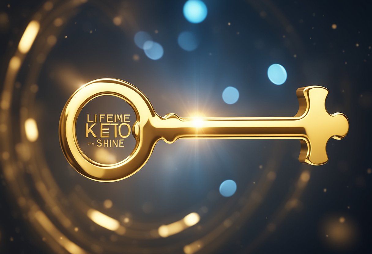 A glowing, golden key hovers above a swirling vortex, radiating energy and promise. The words "Lifetime Keto" shine brightly, beckoning with potential