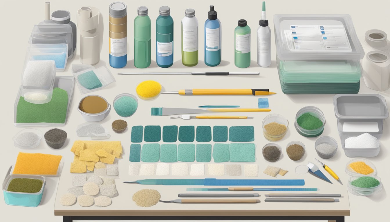 A table with mold test results, DIY kits, and professional analysis tools laid out for comparison