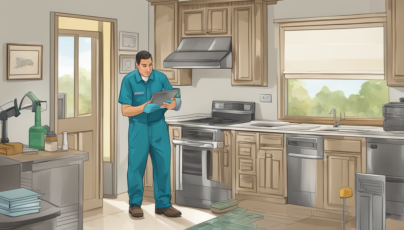 A professional mold inspector examines a home, using tools and equipment to validate test kit results