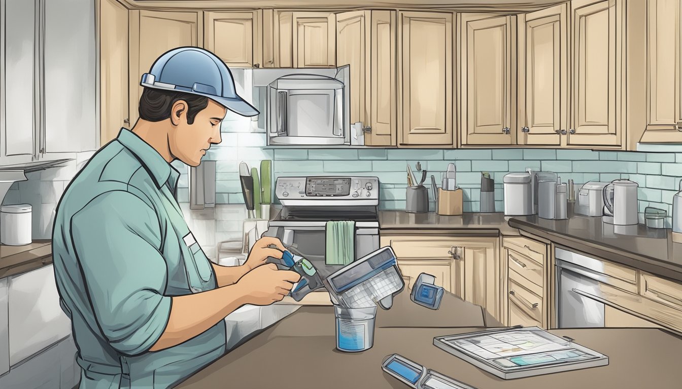 A professional mold inspector examines a home test kit, validating results. They use specialized equipment and tools to assess and remediate mold issues