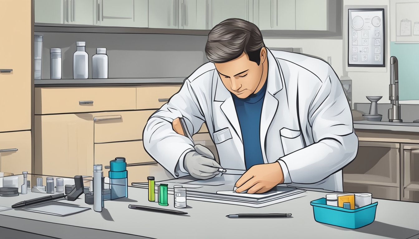 A professional mold inspector examines a home test kit, ensuring accuracy and safety compliance