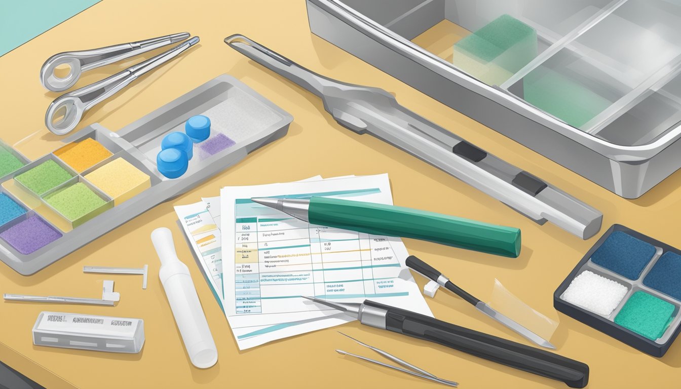 A table with mold test kits, professional tools, and a chart comparing results. A clear distinction between accuracy and effectiveness