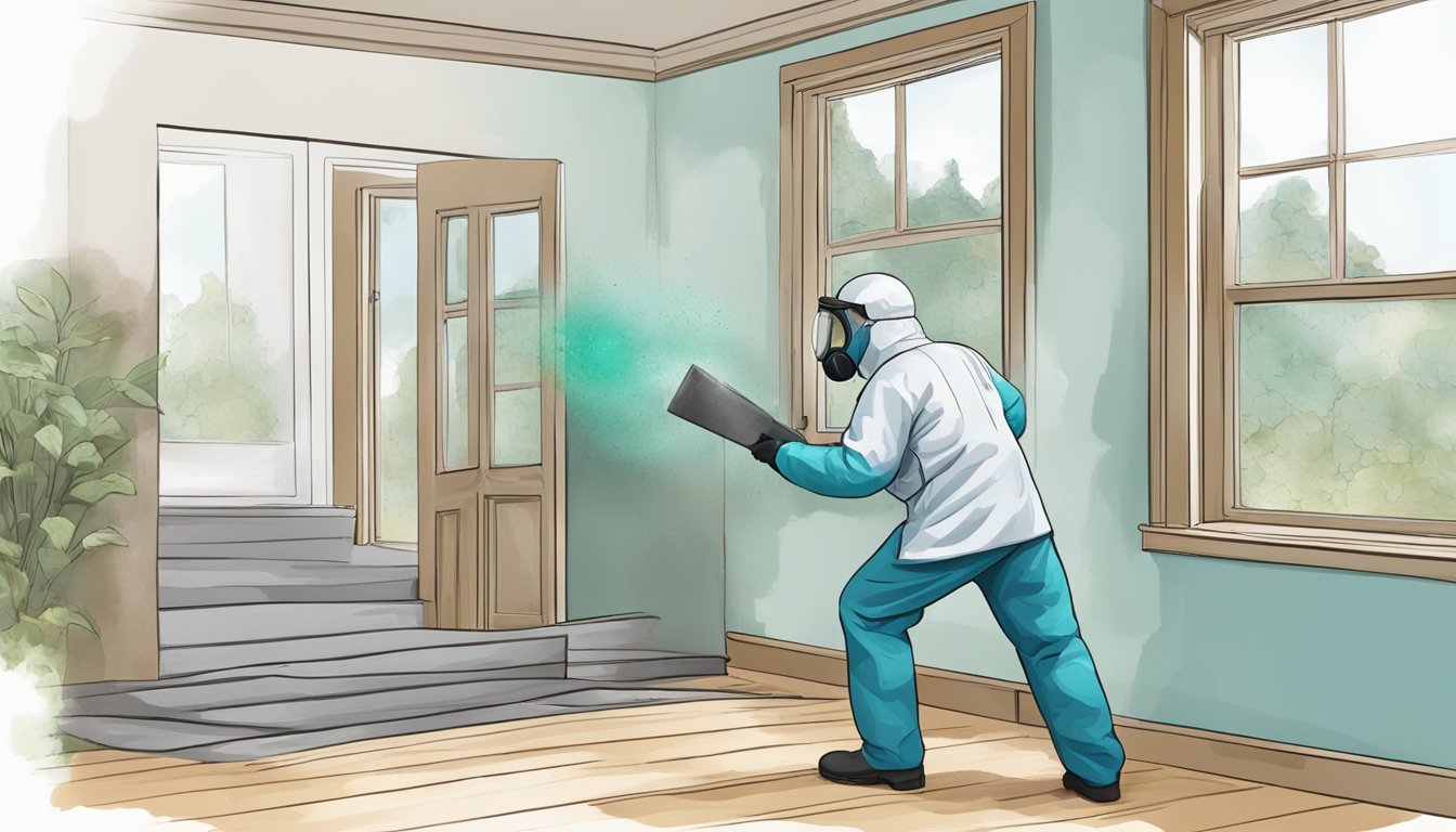 A professional mold inspector carefully examines a home, wearing protective gear and using specialized equipment. They meticulously inspect every area for signs of mold growth, ensuring the safety and well-being of the occupants