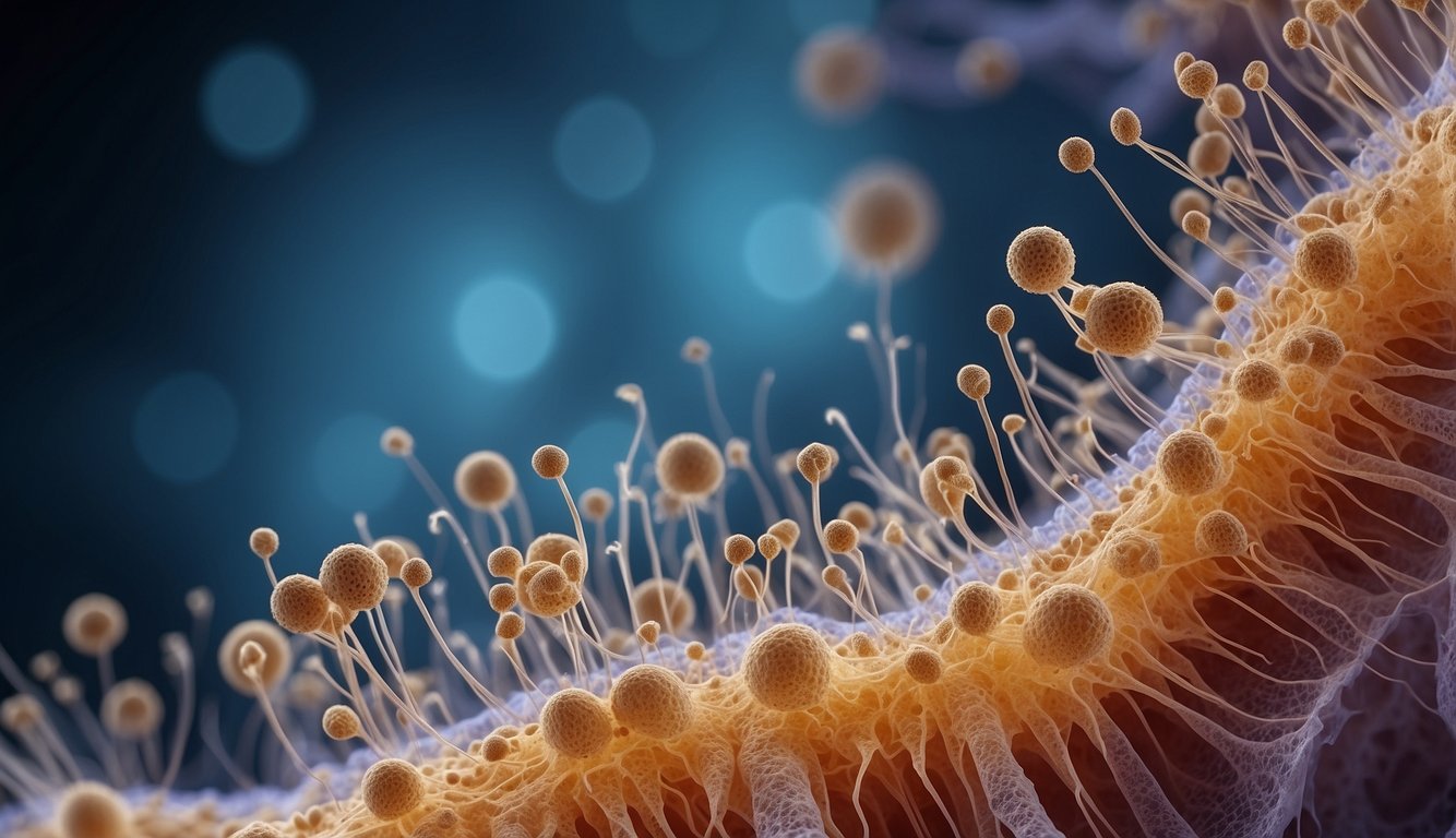 Mucosal surface with epithelial cells secreting IgA into the lumen, while dendritic cells and T cells interact in the underlying tissue