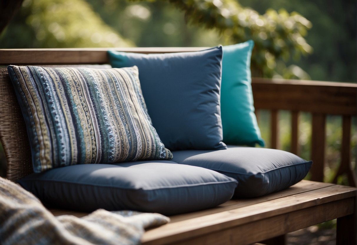 Outdoor cushions being covered with waterproof fabric, secured with ties or Velcro. Cushions stored in a dry, shaded area when not in use