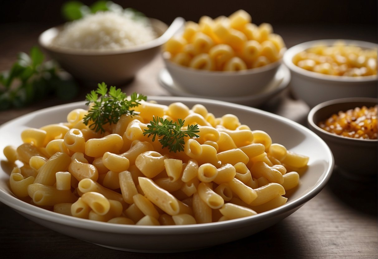 A table set with various side dishes and combinations of macaroni recipes