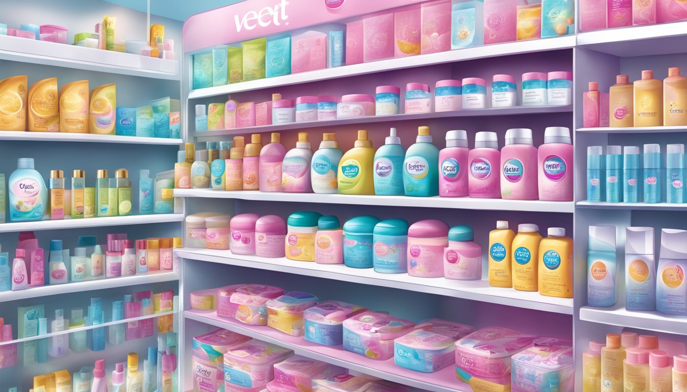 A brightly lit pharmacy shelf displays various Veet products in Singapore