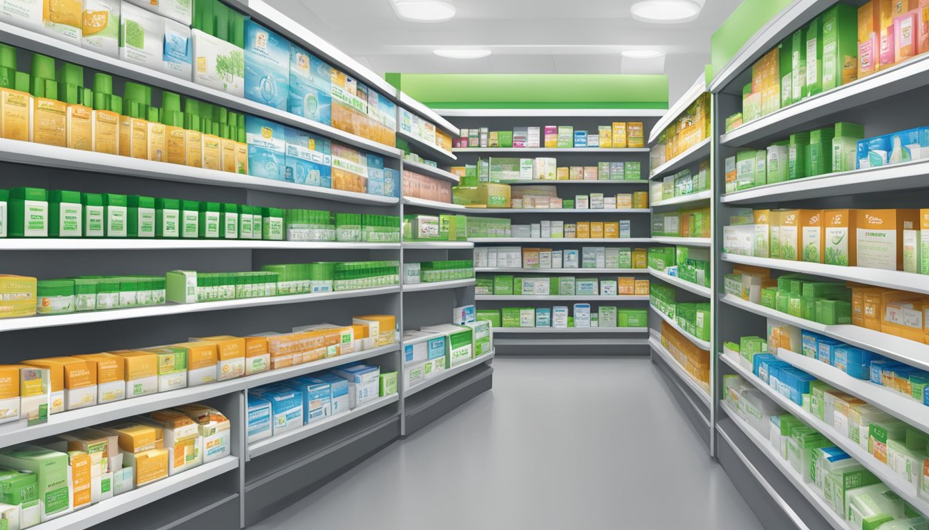 A pharmacy shelf stocked with Zyrtec boxes in Singapore