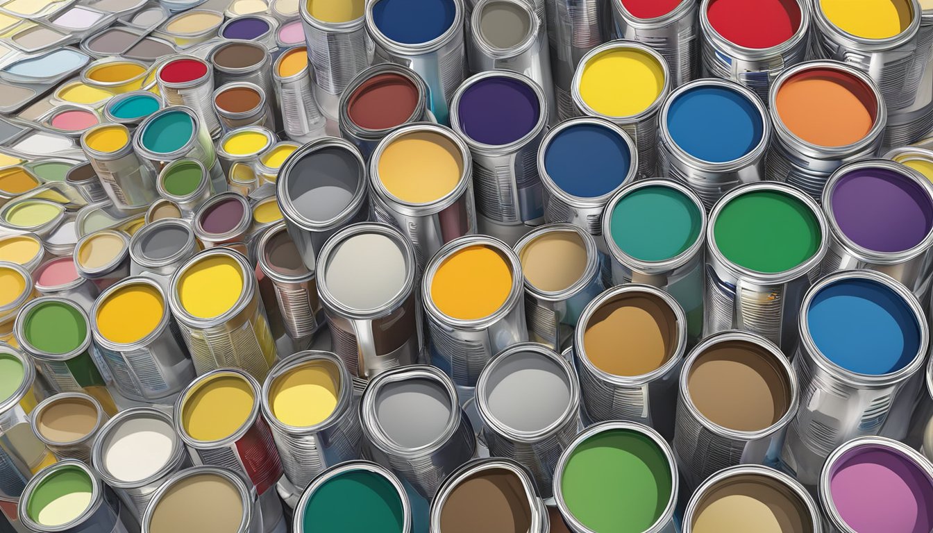 A colorful display of Berger paint cans and swatches in a Singaporean hardware store