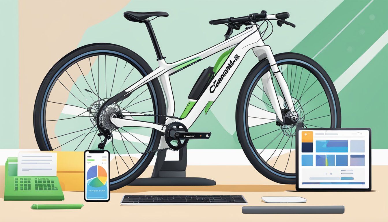 A computer screen displaying a Cannondale bike on a website, with a "Buy Now" button and a secure checkout process