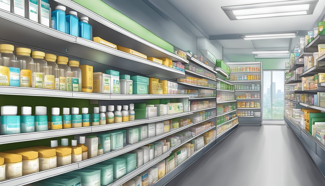 A pharmacy shelf displays Biogesic boxes in Singapore