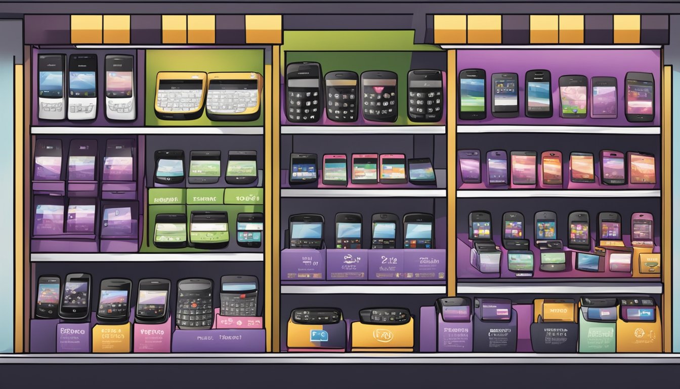 A storefront in Singapore displaying various BlackBerry phones for sale