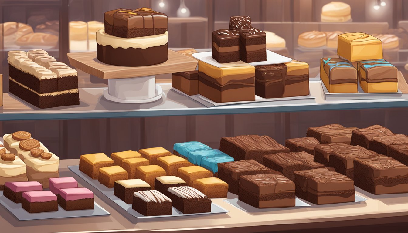 A cozy bakery display showcases various brownies in Singapore