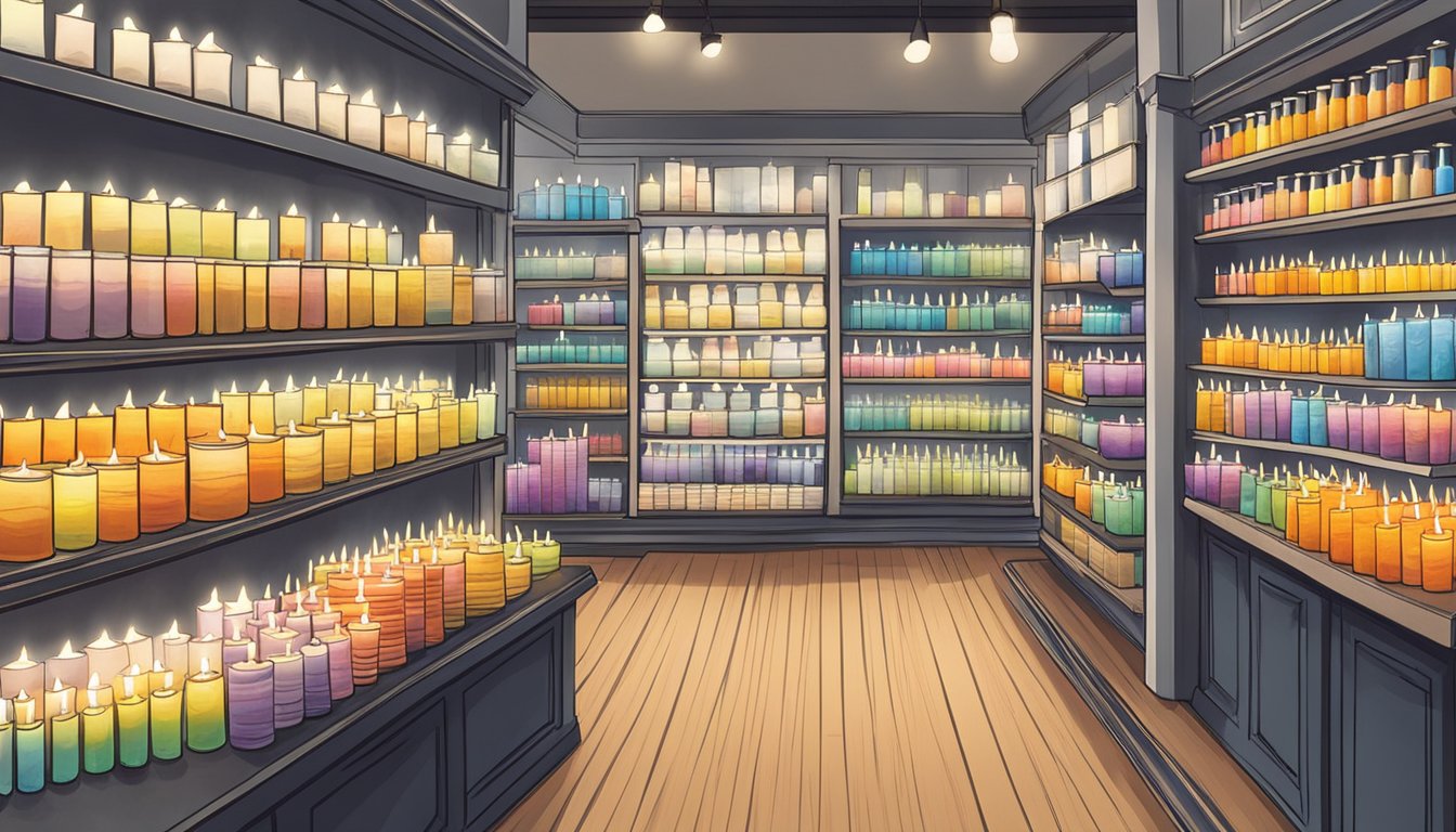 A shelf stocked with various candle wick options, displayed in a well-lit store in Singapore