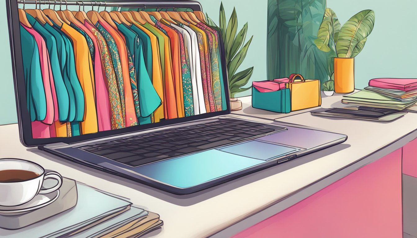 A laptop open on a table, displaying a variety of colorful salwar suits on an online shopping website