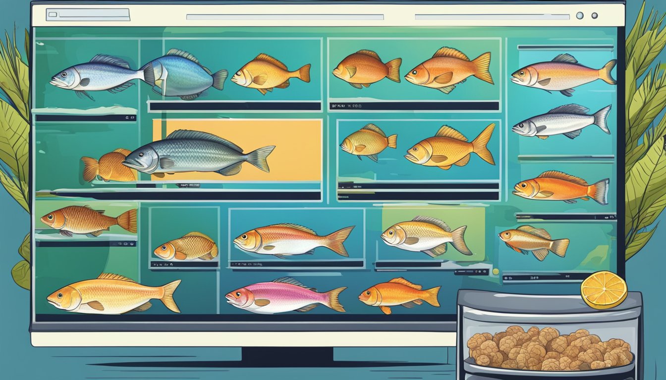 A computer screen with a website showing a variety of fresh fish available for purchase