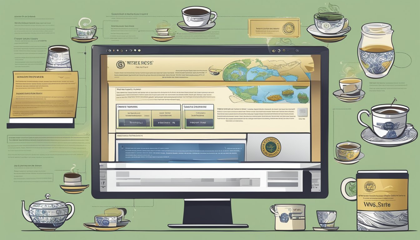 A computer screen displaying a secure website with a variety of TWG tea products, accompanied by a detailed description and customer reviews