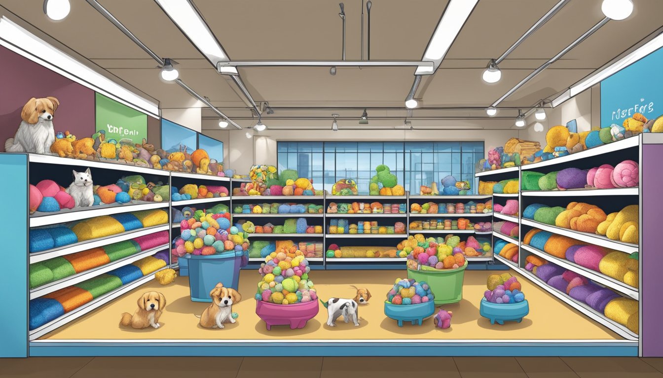 A pet store shelves display various dog toys in Singapore