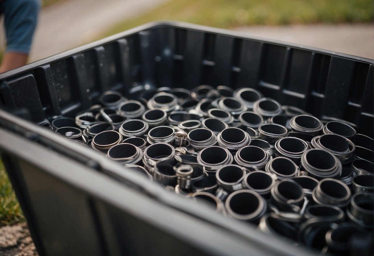 Drain plugs are being secured on outdoor garbage containers