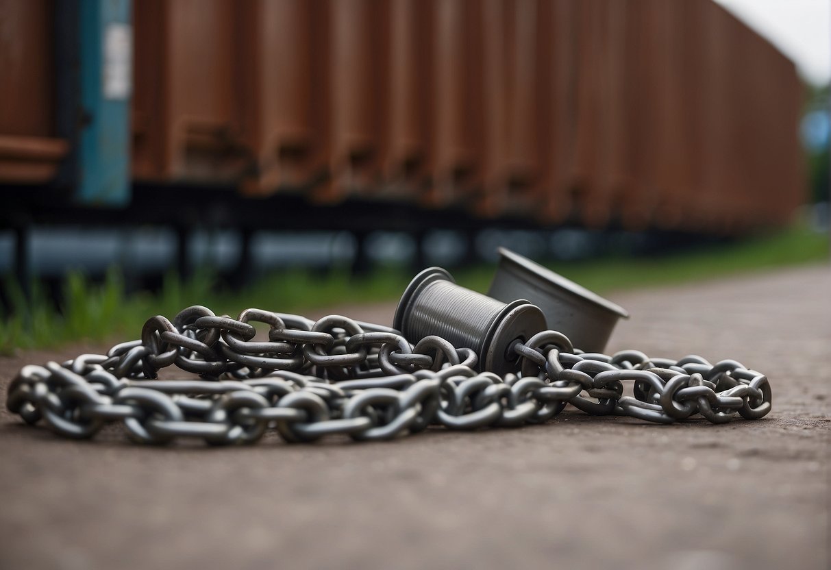 Drain plugs secured with chains on outdoor garbage containers