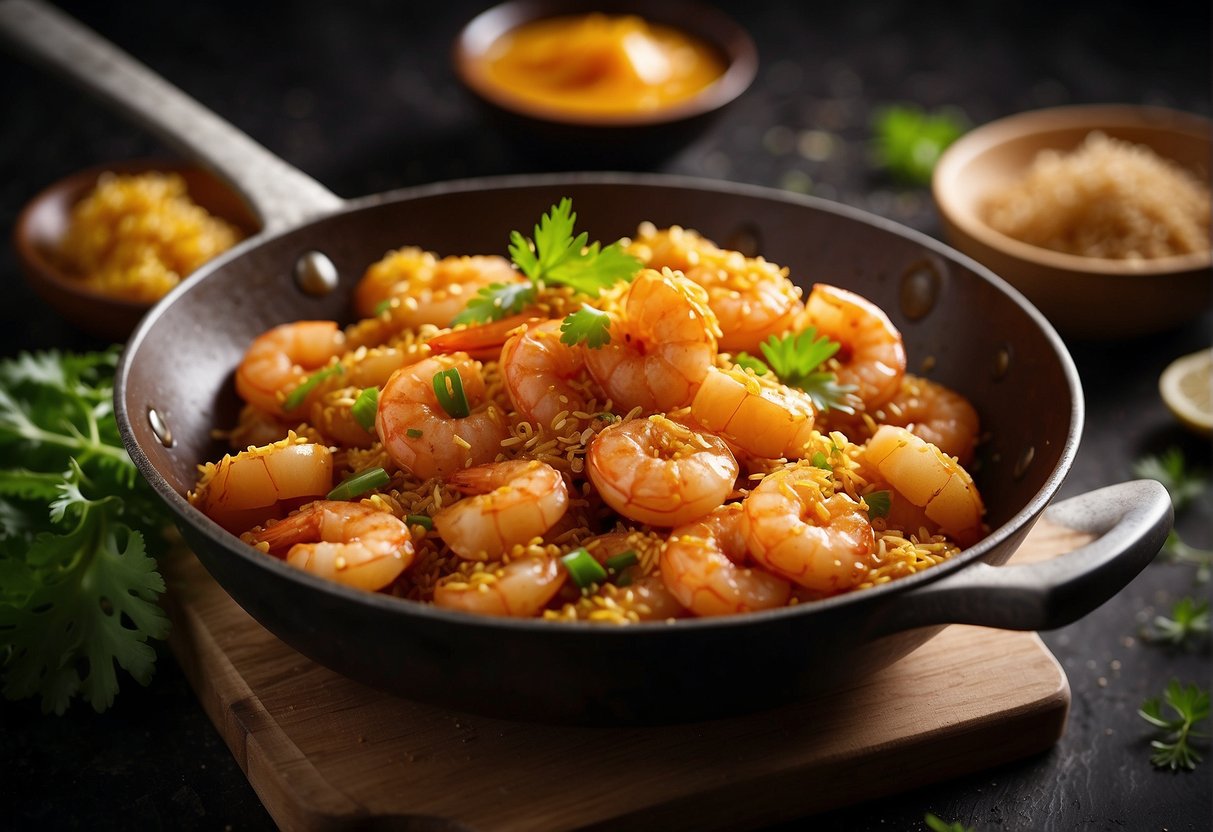 Shrimp coated in salted egg yolk, stir-fried with aromatic spices and herbs in a sizzling wok. Rich, golden sauce clinging to each succulent shrimp